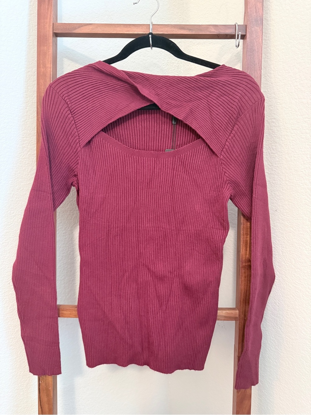 zeagoo Ribbed crossover Sweater in Wine Red